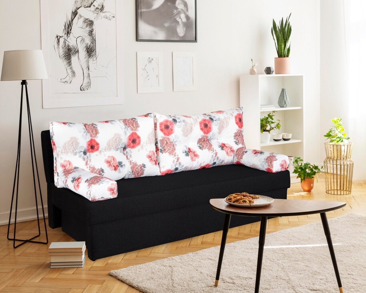 Canapea extensibila Alfi Anthracite 192x80x77 cm cu lada de depozitare, Roses Flower - imagine 7